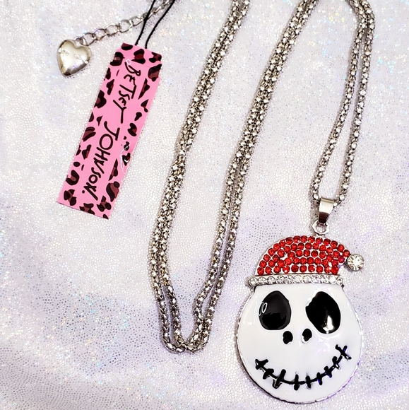 Silver plated red Crystal Jack skellington pendant necklace - Picture 9 of 15